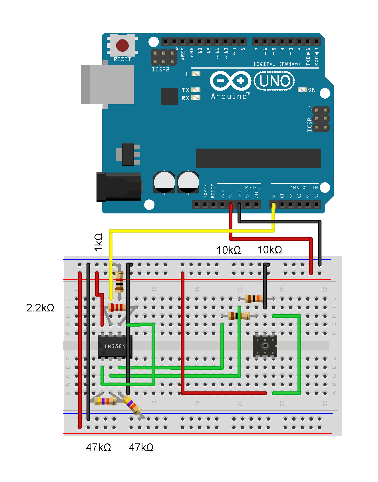 An instructional diagram of an electrical circuit for a pressure sensor.